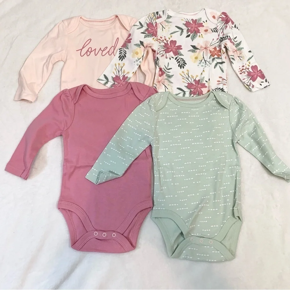 5/$25 NEW Cloud‎ Island Baby newborn girl's 4 pack long sleeve cotton bodysuit